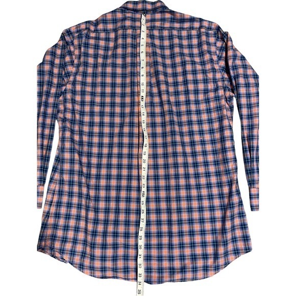 DONALD ROSS Button Down Golf Shirt Blue Orange Plaid Check Large 100% Cotton - Picture 7 of 9